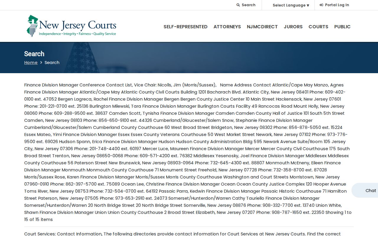 Plainfield residents directory New Jersey Courts case-search categories