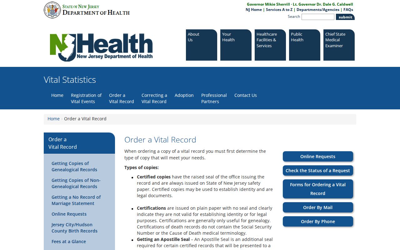 Plainfield residents directory New Jersey vital-record ordering information
