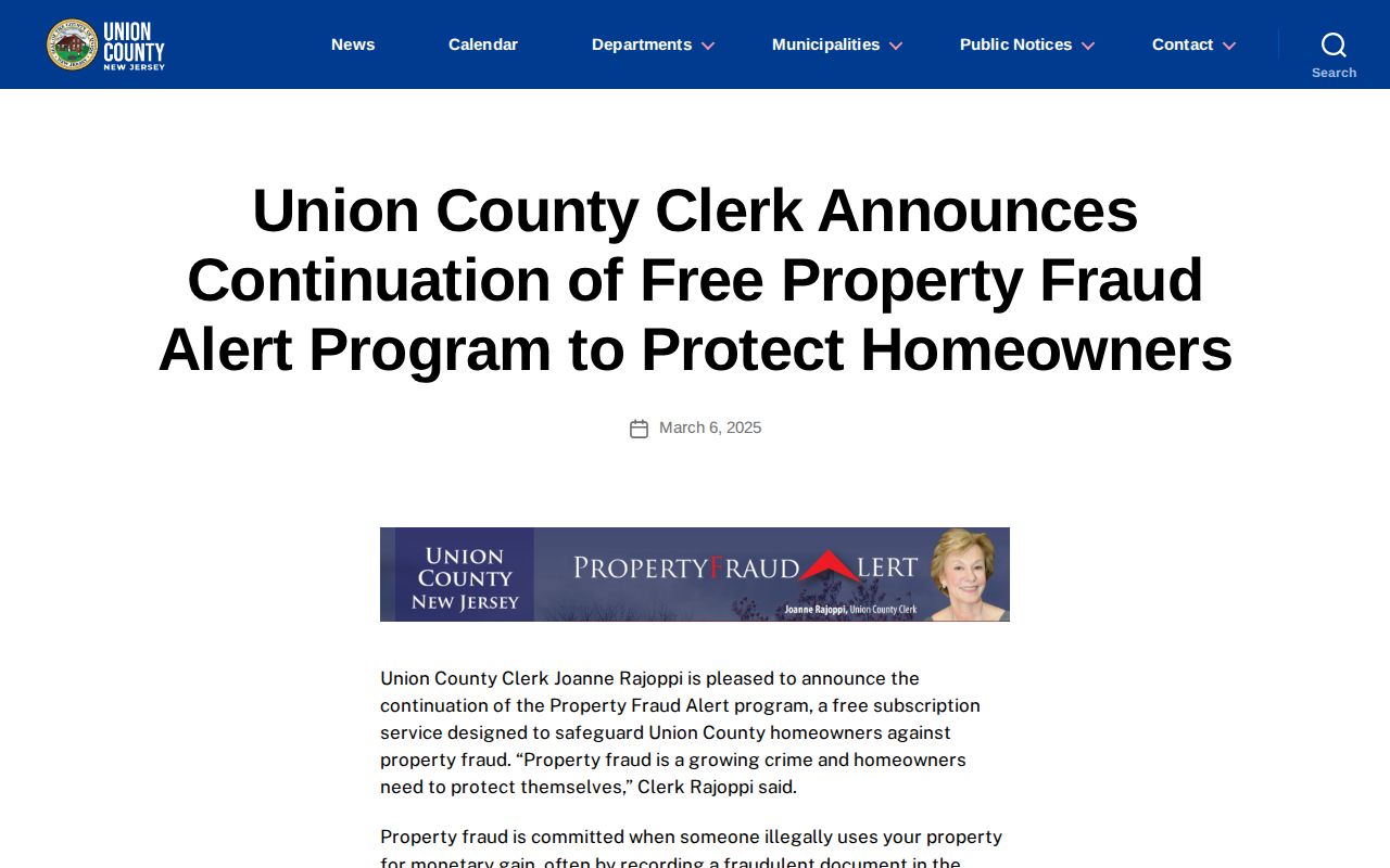 Plainfield residents directory Union County property fraud alert notice
