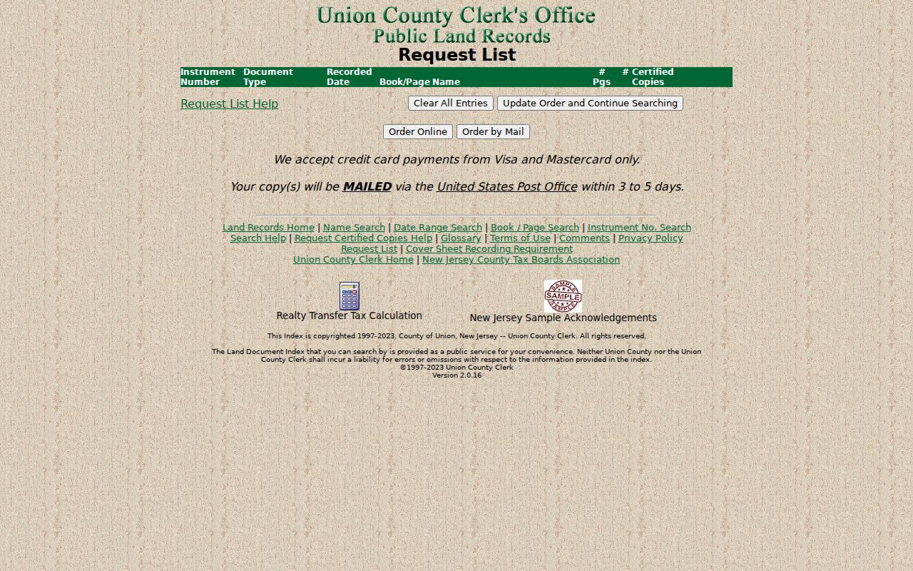 Plainfield previous residents Union County certified-copy request