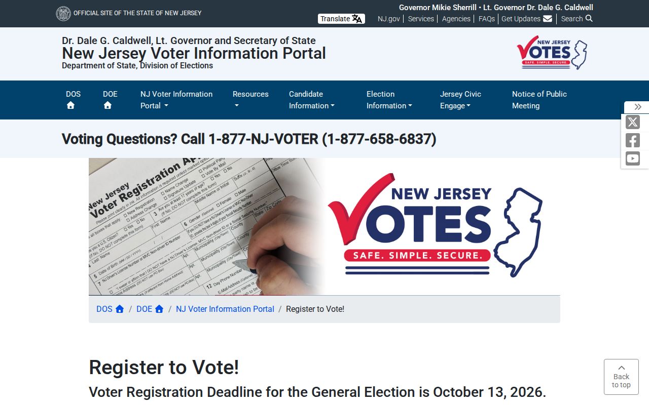 Plainfield resident lookup view of New Jersey voter registration and search channels