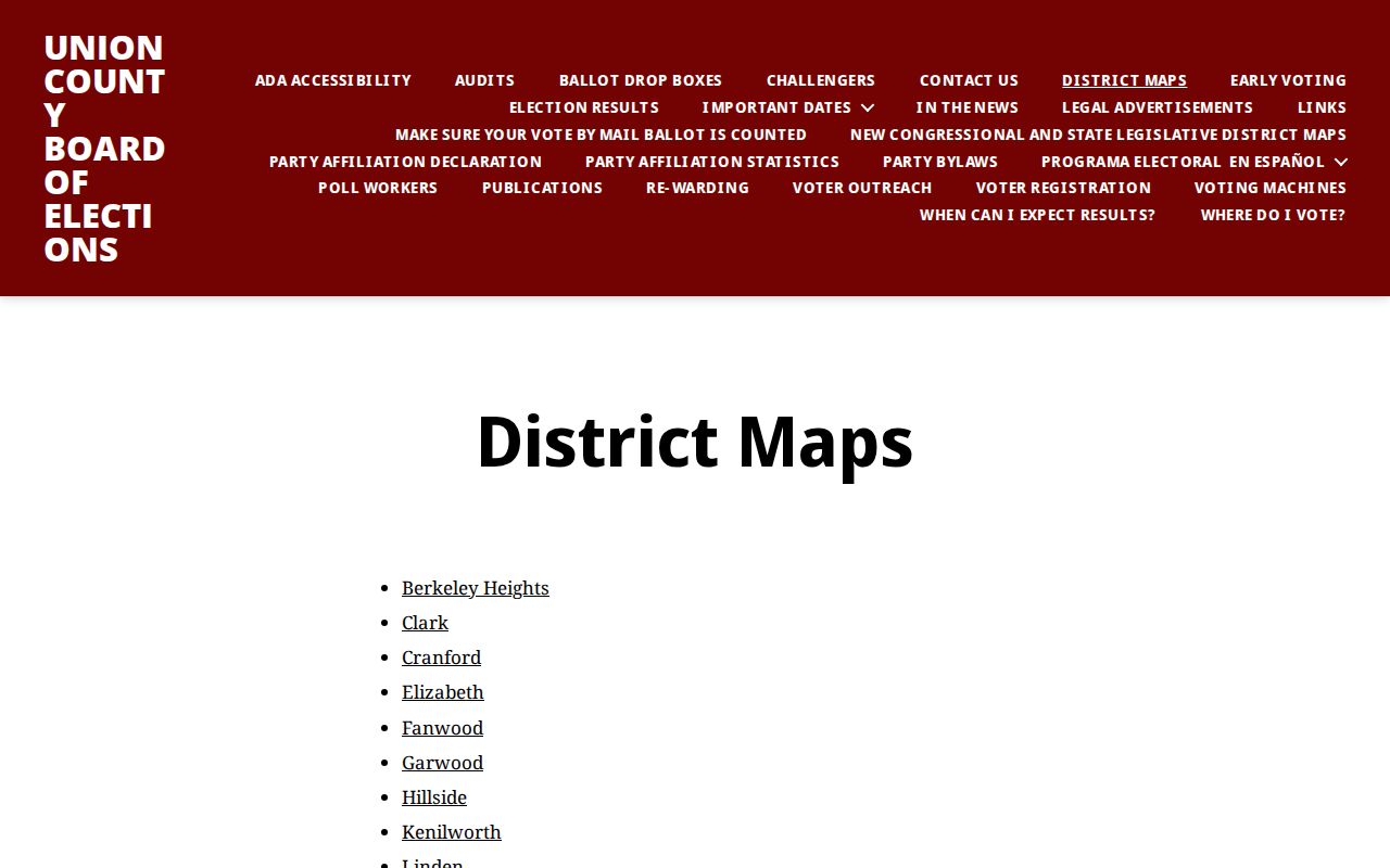 Plainfield ZIP code directory reference showing the Union County Board of Elections map page